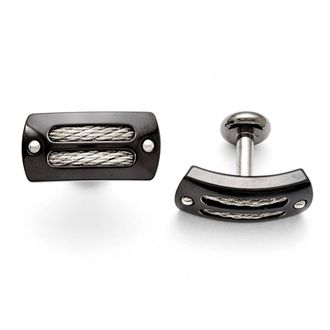 Diamond2Deal Titanium Sterling Silver Black Ti Polished Cable Inlay Cuff Links