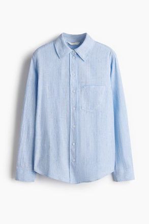 H&M Linen-blend Shirt in Light Blue/striped at Nordstrom, Size Xx-Large