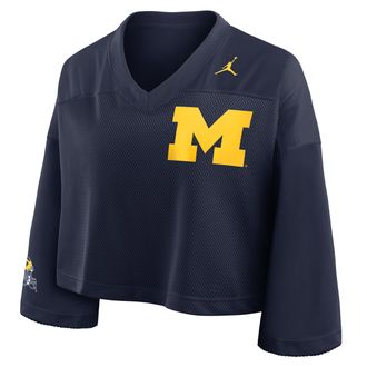 Nike Jordan Womens Michigan Jersey Jordan Brand Dri-FIT College Cropped Top in Blue | 0JO341SMWN-V4C
