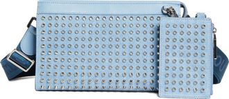 Christian Louboutin Funky Studded Canvas Crossbody Bag in 4396-Ceruleo/Silver at Nordstrom