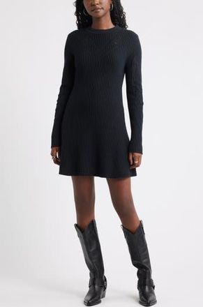 Treasure & Bond Long Sleeve Merino Wool & Cotton Blend Sweater Dress in Black at Nordstrom Rack, Size Medium