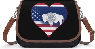 Generic U.S.A. State of Wyoming Flag Heart Womens Crossbody Bag Fashion Shoulder Handbags Message Tote Bag with Adjustable Strap
