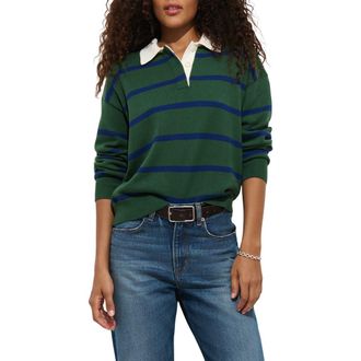 Alex Mill Bond St Striped Polo Sweater in Forest Walk/galaxy Blue at Nordstrom, Size Medium