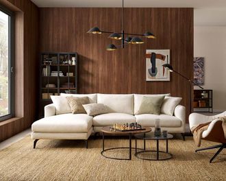 Castlery Lena Chaise Sectional Sofa, Left Facing, Cream, Matte Black Legs, Spill-Resistant, Removable Covers