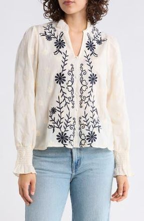 Forgotten Grace Floral Embroidered Smocked Cuff Top in Natural at Nordstrom Rack, Size X-Large