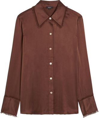 Rails Abbey Fringe-trimmed Silk Shirt - Chocolate - S (UK8-10 / S)