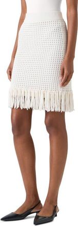 Akris Fringe Hem Mesh Knit Cotton Skirt in Cream at Nordstrom, Size 10