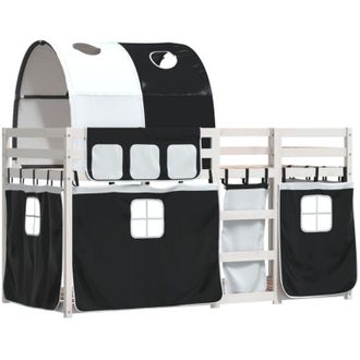 vidaXL Vidaxl - Litera Con Cortinas Madera Maciza Pino Blanco Y Negro 90x190 Cm