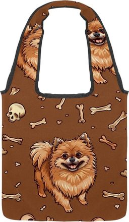 Generic Cute Brown Pomeranian Dog Reversible Canvas Shoulder Tote - Double-Sided Print, 12oz Cotton, 27cm Drop, Fold-Flat Bag for Travel, Shopping, Street Out