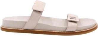 Emporio Armani Leren Slippers met Logo - Dames - Sandalen - Grijs - 37 EU - Leer - Schoenen