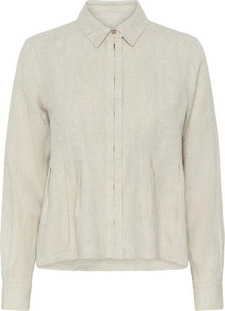 Inwear Geplooide blouse - Dames - Overhemden - Beige - M - Linnen - Overhemden