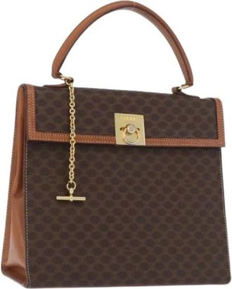 Celine Pre-owned Vintage Macadam Canvas Handtas - Dames - Vintage Handtas - Bruin - ONE Size - Leer - Vintage