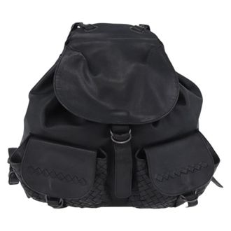 Bottega Veneta Intrecciato Leather Black Leather Backpack Bag (Pre-Owned)