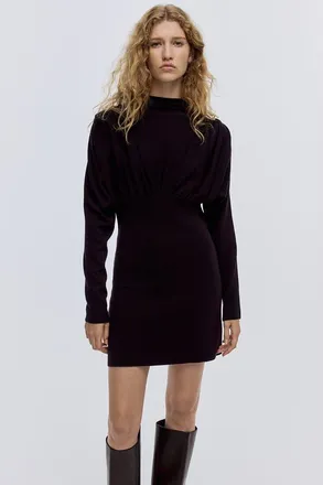 H&M Gathered Turtleneck Dress in Plum Purple at Nordstrom, Size Xx-Large