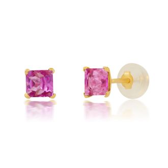 MAX + STONE 14k Yellow Gold Square Princess Cut 4mm Gemstone Stud Earrings