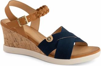 Andrea Womens Ankle-Strap Wedge Sandals In Blue/ Tan