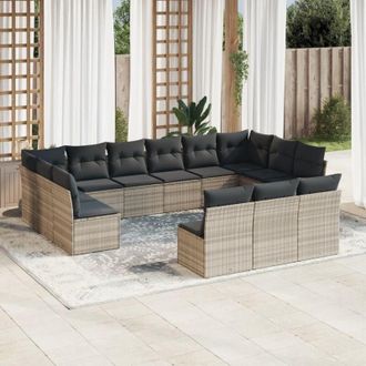 vidaXL Set Sof&aacute;s De Jard&iacute;n Con Cojines 13 Piezas Rat&aacute;n Sint&eacute;tico Gris