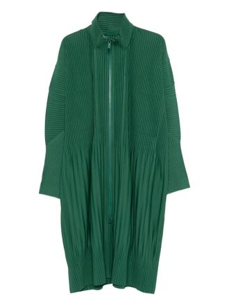 Homme Pliss&eacute; Issey Miyake pleated zip-up coat - Green
