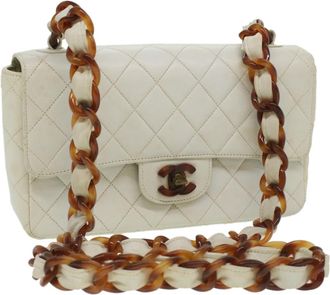 Chanel Vintage Classic Single Flap Bag Quilted Lambskin White Leather Bag (Pre-Owned)