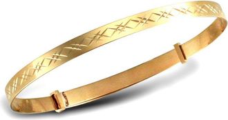 Jewelco London 9ct Gold D-Shape Diamond-cut Channel 3mm Bangle Bracelet - JBG363