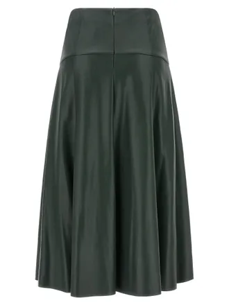 Nude Leather-Effect Flared Skirt - Forest Green