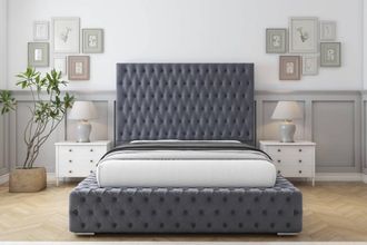 Sloomy Ambassador Plush Bed Frame With 50 Upholstered Headboard in Dark Grey | Size: Single