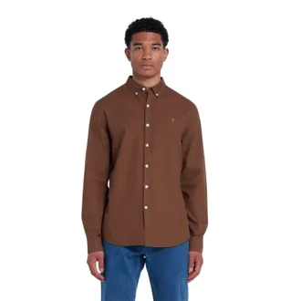 Farah Vintage Oxford-overhemd met lange mouwen en knoopsluiting voor heren (Midden-Bruin)