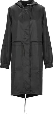 Rains Zwarte regenjas met capuchon en trekkoorden - Dames - Parka Jassen - Zwart - L - Jassen
