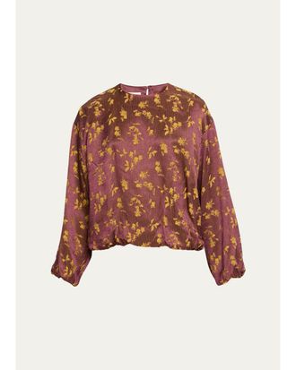 Dries Van Noten Long-Sleeve Floral Jacquard Balloon Top
