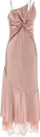 Pinko Pinko, Kleedjes, Dames, Roze, L, Satijn, Lange satijnen jurk met draperie en kant
