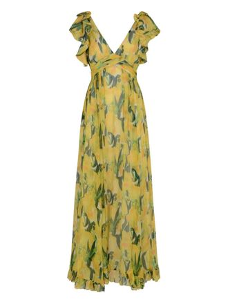 La DoubleJ ruffled floral-print dress - women - Silk - L - Yellow