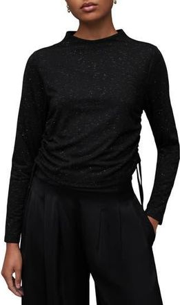 AllSaints Beta Shimmer Ruched Funnel Neck Crop Top in Black at Nordstrom Rack, Size 0