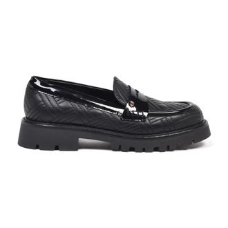 Baldinini Gevlochten leren en lakleren loafer - Dames - Schoenen - Zwart - Maat: 39 EU Leer