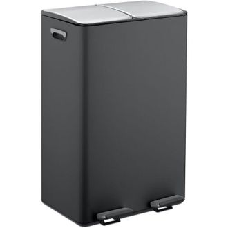 Relaxdays Relaxdays Pattumiera a Pedale da Cucina, 2 Scomparti 30 L Raccolta Carta e Plastica, Coperchio Silenzioso, Nero Argento