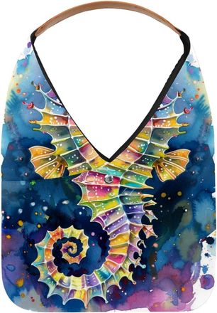 Generic Watercolor Seahorse Reusable Lightweight Grocery Bags - Foldable Into Compact Pouch, Washable & Sturdy, Multipurpose for Shopping and Travel