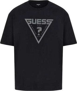 Guess Katoenen Jersey T-shirt met Oversized Logo - Heren - T-shirts - Zwart - XL - Katoen - Tops