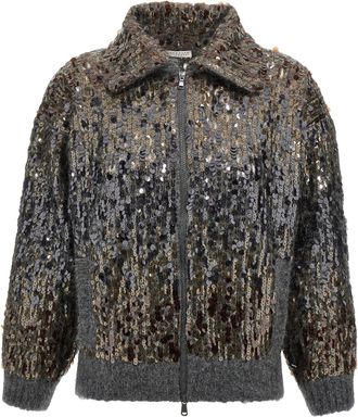 Brunello Cucinelli Dazzling DéGradé Embroidery Maglioni Grigio-Donna