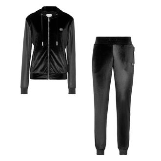 Philipp Plein Jumpsuits & Playsuits, Dames, Zwart, XS, Polyester, Velvet Jogging Tracksuit Skull Strass