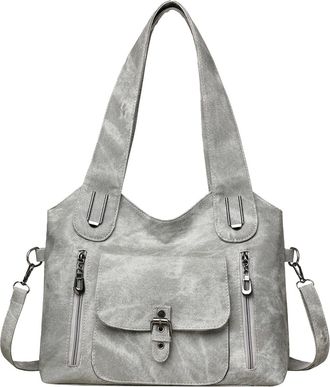 Generic PU Leather Crossbody Bag Retro Buckle Tote Handbag Vintage Shoulder Bag (Grey)