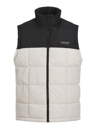 Jack & Jones Plus Size Mens Jjben Square Body Warmer Pls Quilted Vest, Moonbeam/detail: blocking, 5XL