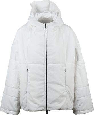 Hev&ograve; Boxy Silhouette White Padded Parka With Contrasting Zip And Hood