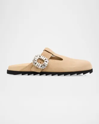 Roger Vivier Slidy Viv Suede T-Strap Mules