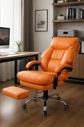 Living and Home Ergonomic Reclining Office Chair with Footrest in Orange