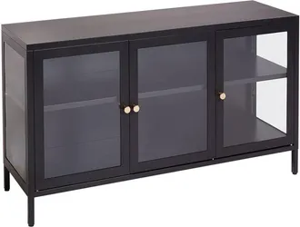 Beliani Beliani - Credenza moderna in acciaio con vetro temperato a 3 ante con ripiani regolabili Nero Newport
