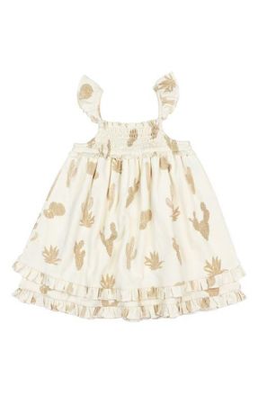 LOvedbaby Smocked Organic Cotton Dress in Buttercream Cactus at Nordstrom, Size 18-24M