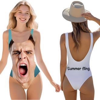 Generic Personalised Swimming Costume Women,Custom One Piece Women Swimwear with Husbands Faces,Funny Tummy Control Swimwear Multicolour