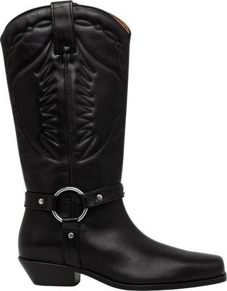 Patrizia Pepe Cowboy Enkellaarsjes - Dames - Cowboylaarzen - Zwart - 36 EU - Leer - Schoenen