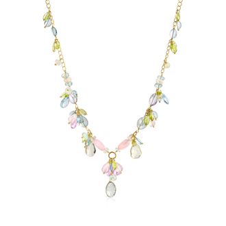 Ross-Simons Multi-Gemstone Bead Floral Necklace in 18kt Gold Over Sterling