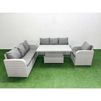 Fimous Fimous 7 Seater Poly Rattan Outdoor Garden Furniture Adjustable Lifting Dining or Coffee Table Sofa Set Patio 3 Seater Sofa Reclining Chair 3 Seater