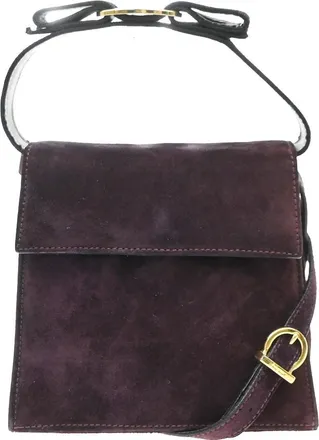 Ferragamo Vintage Vara Bow Handle Shoulder Suede Purple Suede Handbag (Pre-Owned)